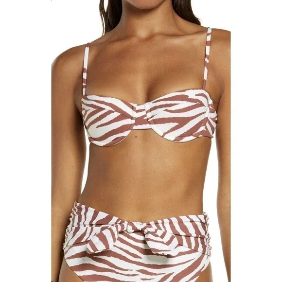 Veronica Beard Azoia Tie Front Bikini Bottoms and Dyer Tiger Stripe Bikini Top - Picture 1 of 12